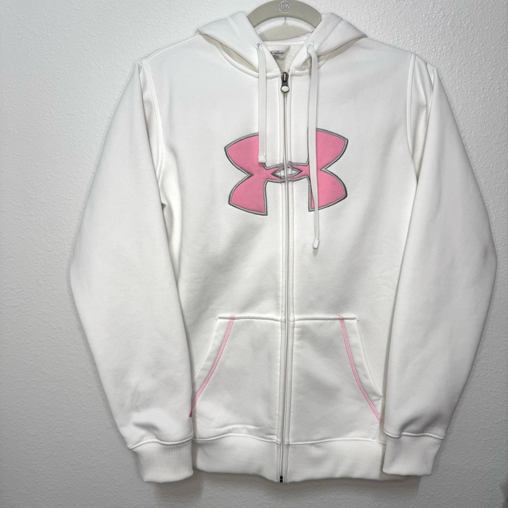 Under Armour Women's White Hoodie with Pink Logo